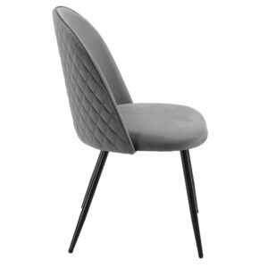 Silla tapizada magda 46 gris velvet con estructura metálica epoxi negro y respaldo alto acolchado
