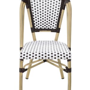 Silla de exterior Paris 47 marrón apilable con armazón aluminio y ratán sintético blanco marrón