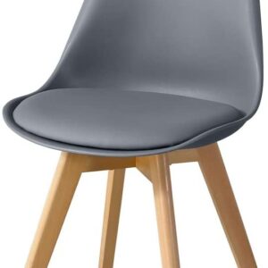 Silla de madera torre 45 gris oscuro con patas de haya, carcasa de polipropileno y cojín de similpiel gris oscuro