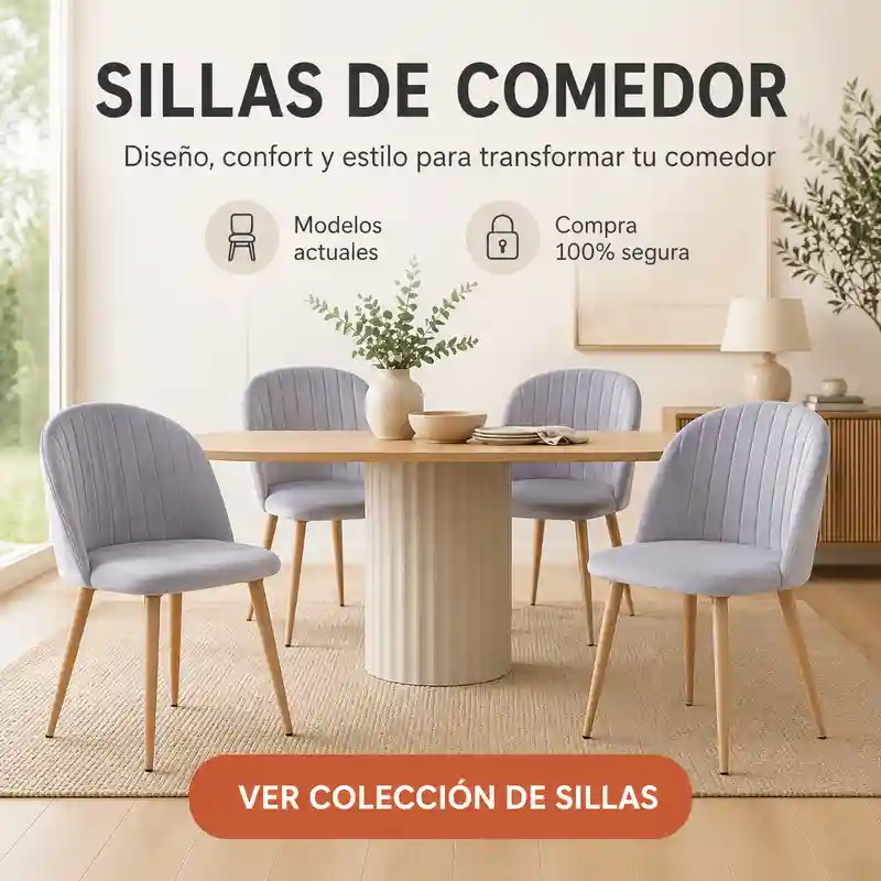 Sillas de comedor modernas tapizadas en ambiente de comedor con mesa de madera