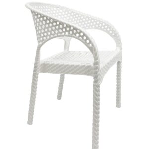 Silla de plastico calvin 80 blanco apilable imitación ratán para terraza y hostelería