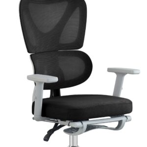 Silla de oficina durbuy 61 negra alto cromada con respaldo alto malla y reposapiés plegable