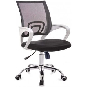 Silla de oficina fiss new 56 negro basculante con respaldo de malla y brazos blancos