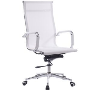 Silla de oficina igor 65 blanca basculante giratoria con respaldo alto y estructura cromada