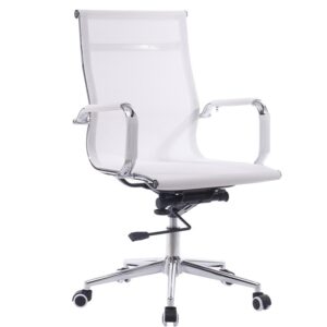 Silla de oficina Igor 65 blanca basculante giratoria con respaldo malla y estructura cromada