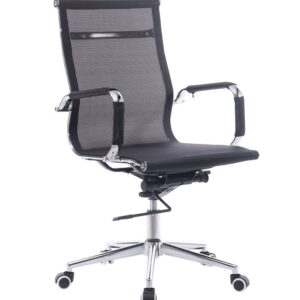 Silla de oficina Igor 65 negra basculante giratoria con respaldo malla y brazos cromados