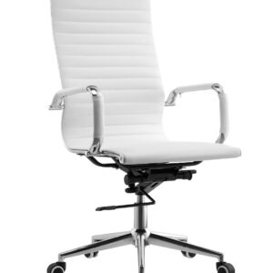 Silla de oficina Oliver 65 blanca similpiel basculante con respaldo alto y brazos cromados
