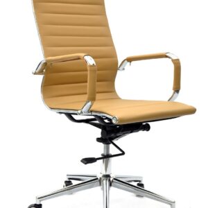 Silla de oficina oliver 65 marrón similpiel basculante con respaldo alto y brazos cromados