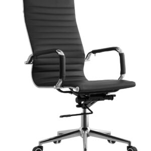 Silla de oficina oliver 65 negra similpiel basculante con respaldo alto y estructura cromada