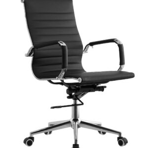 Silla de oficina oliver 65 negra similpiel basculante con respaldo medio y brazos cromados