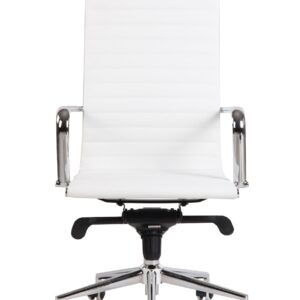 Silla de oficina roterdam 65 blanca similpiel basculante con respaldo alto y brazos cromados