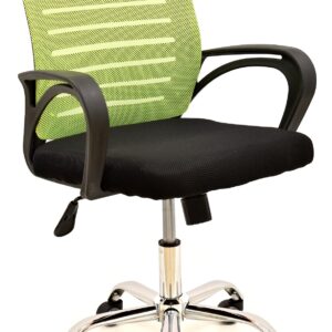 Silla de oficina sunset 53 negro basculante cromada con respaldo malla verde pistacho y asiento tejido negro