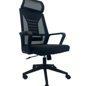 Silla de oficina utrech 64 negro basculante alto con cabezal y respaldo de malla transpirable