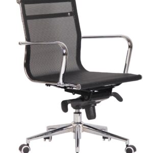 Silla de oficina zurich 56 negra basculante giratoria con respaldo malla y estructura cromada