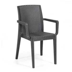Silla de plastico glady 80 antracita apilable con textura rattan para terraza y hostelería