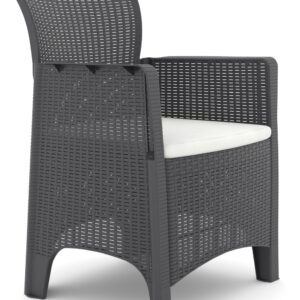 Silla de plastico ileón 80 beige sillon antracita con cojín beige para terraza y hostelería