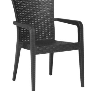 Silla de plastico jazmin 80 antracita apilable imitación rattán con reposabrazos para exterior