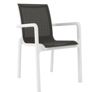 Silla de exterior neptuno 51 antracita apilable con estructura blanca de polipropileno y asiento batyline