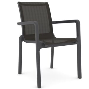 Silla de exterior neptuno 51 antracita apilable con estructura de polipropileno y textil batyline para terraza y hostelería