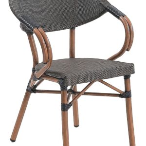 Silla de exterior Nerja 57 marrón apilable con estructura aluminio y respaldo teslin para terraza y jardín