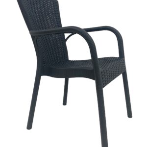 Silla de plastico nestor 80 antracita apilable con imitación ratán para terraza y hostelería