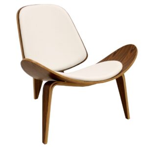 Sillon diseno Nordic 89 blanco similpiel con estructura madera curvada palo rosa barnizada 89x79x76 cm