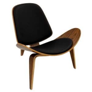 Sillon diseno nordic 89 negro similpiel con armazon madera curvada palo rosa y tapizado acolchado