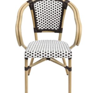 Silla de exterior Paris 57 marrón apilable con estructura aluminio y ratán sintético bicolor para terraza