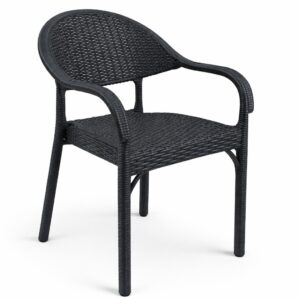 Silla de plastico rick 80 antracita apilable con acabado imitación ratán para exterior y hostelería