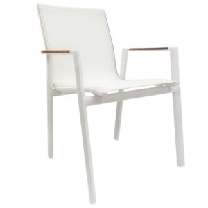 Silla de exterior rosauro 47 blanco apilable con estructura aluminio y textilene para terraza
