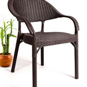 Silla de plastico torremolinos 80 chocolate lino apilable con imitación ratán para terraza y hostelería