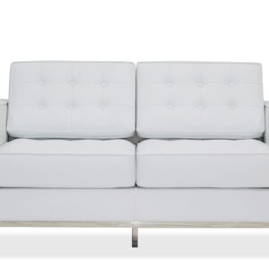 Sofa 2 plazas Flor 143 blanca similpiel con base acero inoxidable brillo para salon moderno