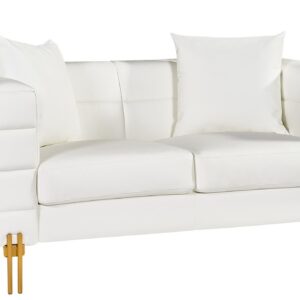 Sofa 2 plazas larios 157 blanco similpiel con patas doradas y cojines decorativos incluidos