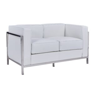 Sofa 2 plazas lobby 132 blanca similpiel con estructura acero inoxidable para salon moderno