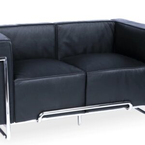 Sofa 2 plazas venetto 132 negra similpiel con estructura de acero inoxidable para salon moderno