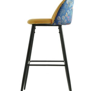 Taburete tapizado terciopelo amarillo Carnaval Yellow con estructura metálica negra para cocina y bar