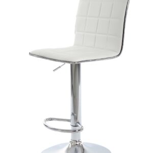 Taburete tapizado regulable cromado con asiento en similpiel blanca modelo Cubus