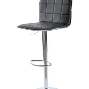 Taburete regulable en altura CUBUS con estructura cromada y tapizado negro, ideal para cocina y bar