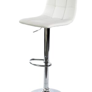 Taburete tapizado regulable DESEO NEW con estructura cromada y asiento blanco de similpiel