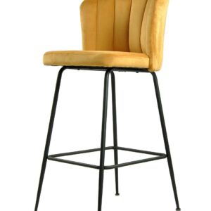 Taburete tapizado terciopelo amarillo DEVIN con estructura metálica negra para barra de cocina