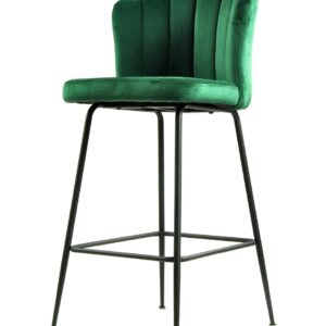 Taburete tapizado terciopelo verde oscuro con armazón metálico negro modelo DEVIN para cocina y barra