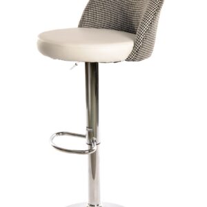 Taburete regulable ETNA tapizado en pata de gallo blanco y negro con asiento similpiel blanca y estructura cromada