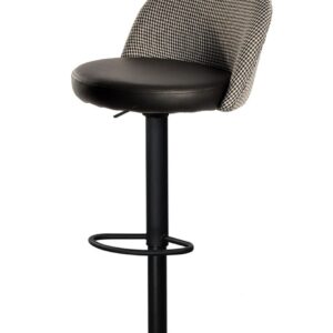 Taburete tapizado regulable ETNA con respaldo pata de gallo y asiento similpiel negra, armazón metálico negro