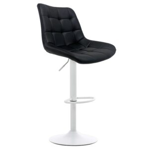 Taburete tapizado IVONNE giratorio con base metálica blanca y asiento similpiel negra regulable en altura