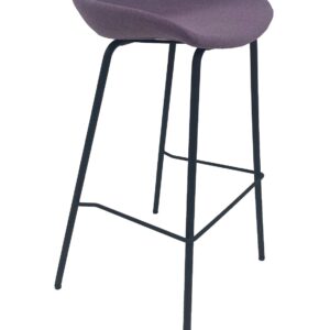 Taburete tapizado Kiel con asiento en tejido rosa y estructura metálica negra para cocina o bar