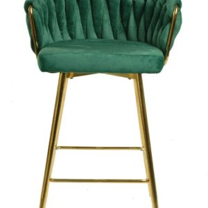 Taburete tapizado KING en terciopelo verde oscuro con estructura cromada dorada para cocina y hostelería