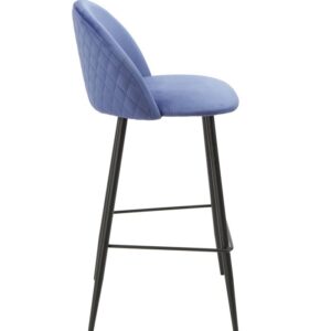 Taburete tapizado terciopelo azul MAGDA con estructura metálica negra, altura 96 cm