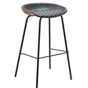 Taburete tapizado Missouri con estructura metálica negra y asiento similpiel cuero marrón con rombos negros