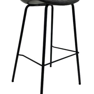 Taburete tapizado Missouri con estructura metálica negra y asiento en similpiel negra con costuras de rombos