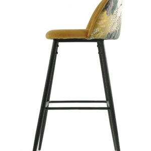 Taburete tapizado terciopelo amarillo Palm Yellow con estructura metálica negra para cocina y barra de bar